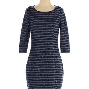 YUMI Size 2 4 Striped Dress Metallic Thread 3/4 Sleeves Scoop Neckline Mini